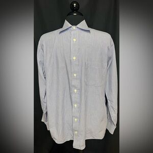 Vintage Burberrys Of London Men’s Button Up Blue White Striped Dress Shirt 16-33